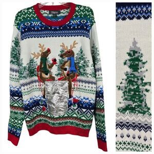 33 Degrees Mens Reindeer Drink Holder Christmas Sweater Deer Drinking Metallic